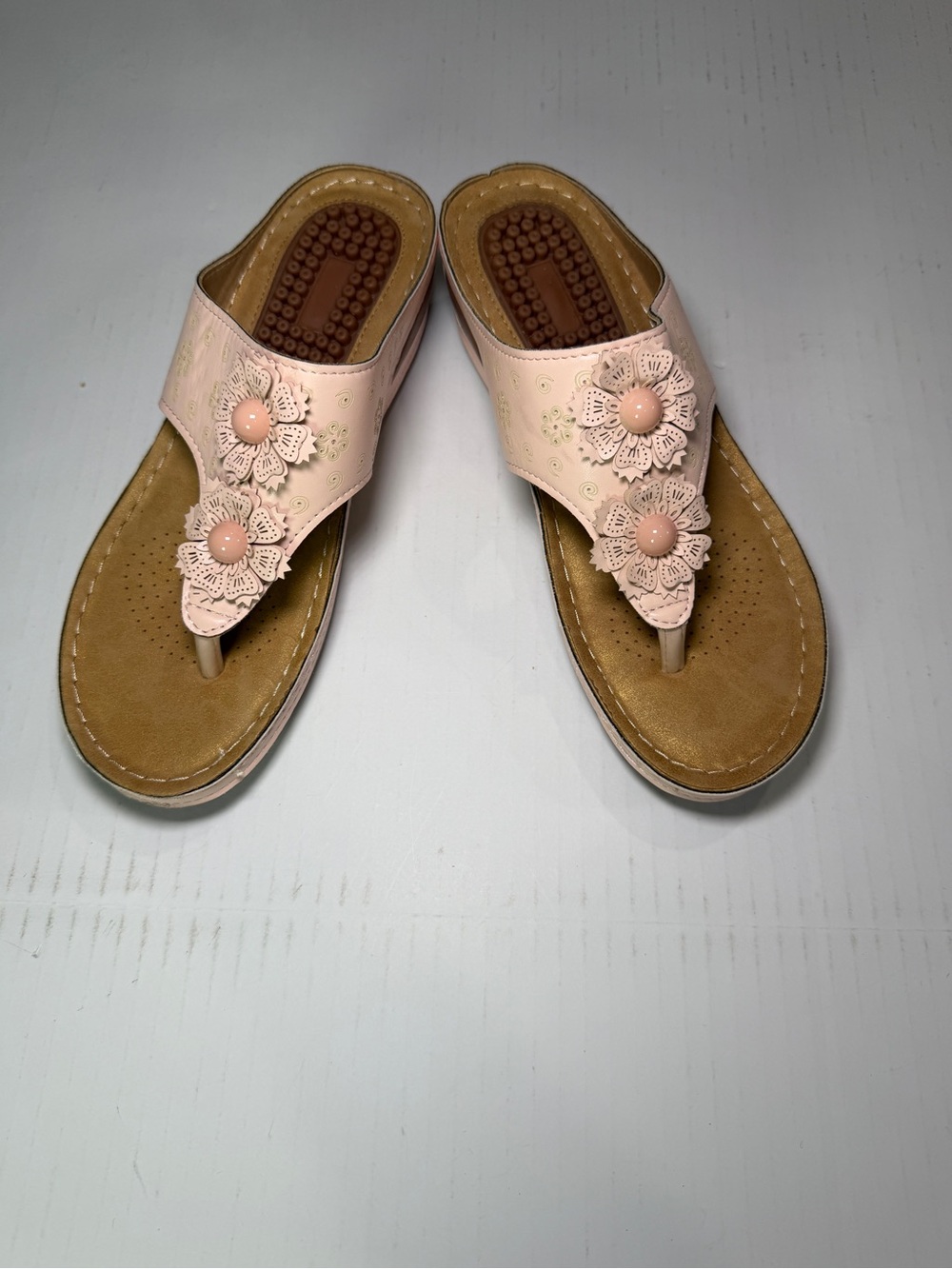 Women’s Pink Floral Thong Sandals with Cushioned Footbed